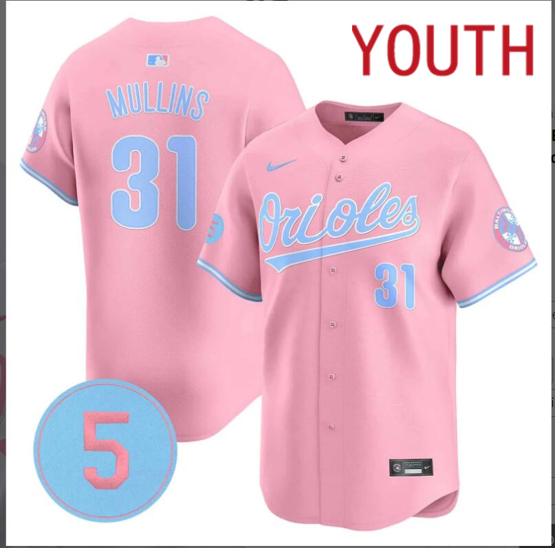 Youth Baltimore Orioles  #31 Mullins pink 2024 Nike MLB jersey